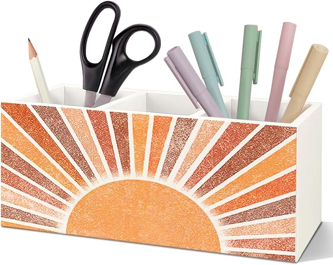 SNNDER Boho Office Desk Accessories, Retro Boho Sun Sunshine Sunrise Sunset Pen Pencil Holder Organizer for Home Office Desk Accessories