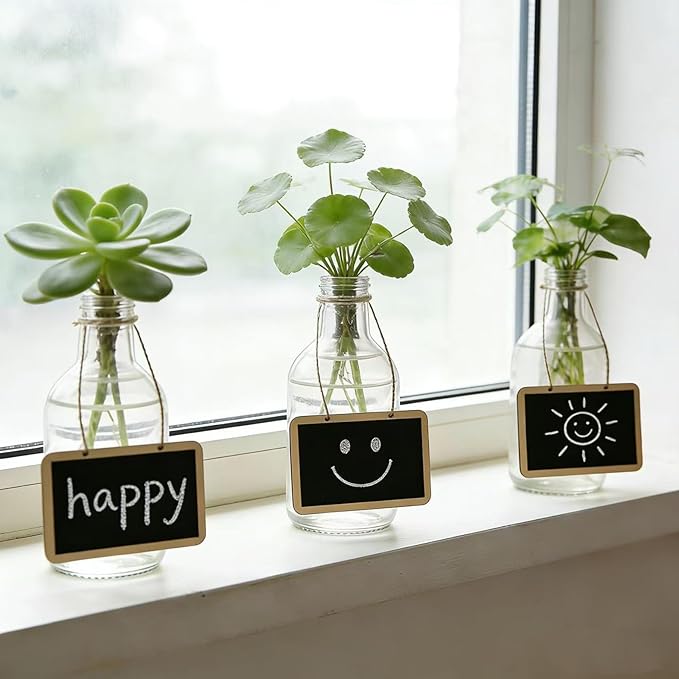 16 Piece Basket Blackboard Label Message Board with Rope Logo, Mini Erasable Blackboard, Price and Information Labels, Party Event Decorations