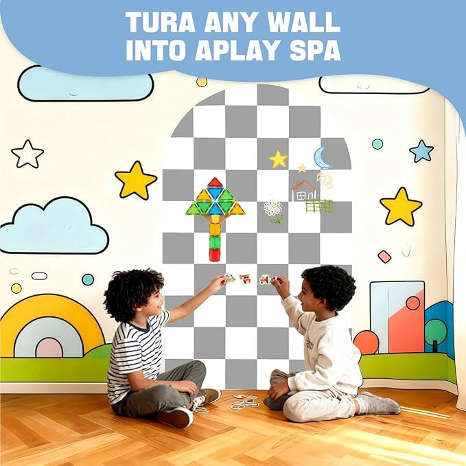 Magnetic Chalkboard Wall Decal 24''x40'' Arch - Removable Reusable Peel and Stick (No Wall Damage) Extra Strong Magnetism - Easy Clean Chalkboard for Home Office Playroom (Grey White Checker)