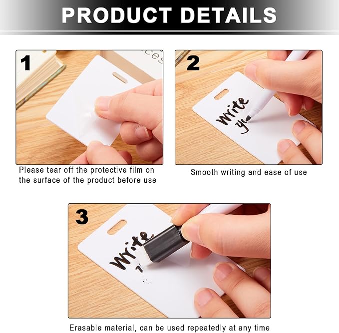 Laumoi 24 Packs Pocket Sized Erasable Notepad Badge Accessory 12 Mini Whiteboard Clipboard Hangs with Badge Mini Whiteboard Small Dry Erase Board with 12 Pieces Dry Erase Marker for Office(Black)