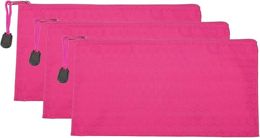 PATIKIL Waterproof Zipper File Bags, 3 Pack A6 Document Holders Pencil Pouch for Office, Rose Red
