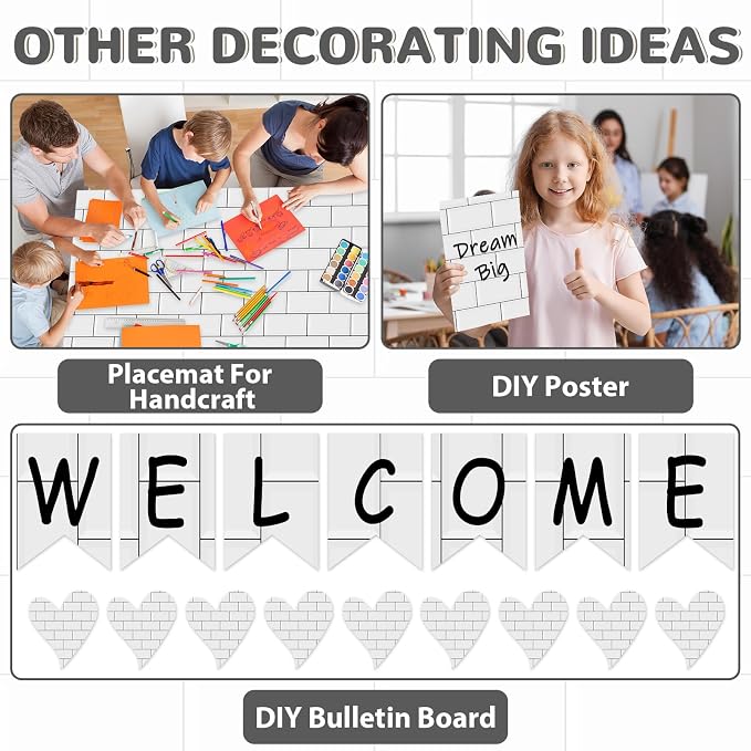 Qyeahkj 17.7in x 20ft Bulletin Board Paper Roll Bulletin Board Background Paper Fade Resistant Classroom Decoration Poster Art Craft Home Wall Education Decor Supplies White Tile