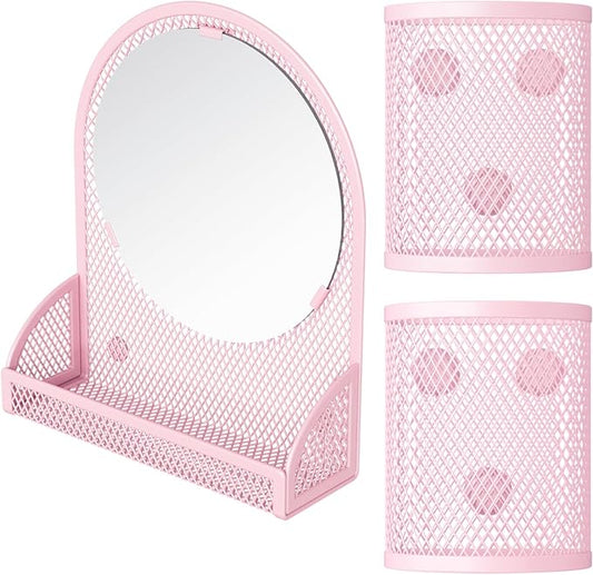 Svartur Locker Mirror Magnetic with 2 Magnetic Pen Holders, Pink Locker Accessories for Girls, Locker Organizer for Work, for School Locker Decor, Gym Locker, Fridge