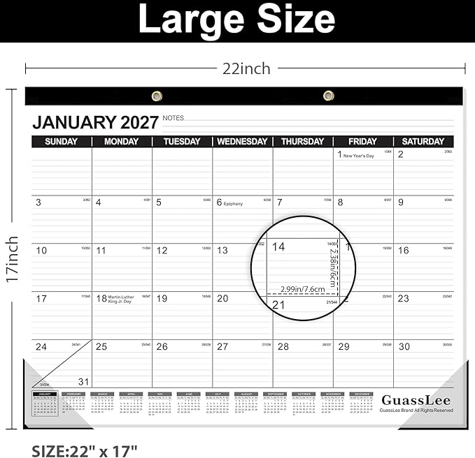 GuassLee Large Desk Calendar 2026, 3 Packs, 19 Months from Jun. 2026 to Dec. 2027, 22" x 17" Desk/Wall Calendar Hanging Planner with Julian Date, Notes, Corner Protectors for School Home Office