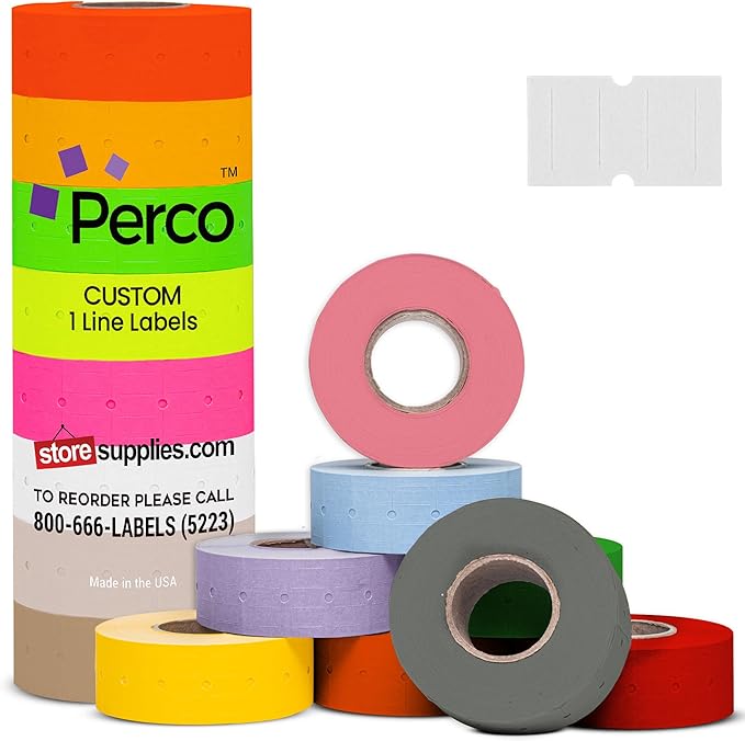 Custom Price and Date Labels for Perco Lite, X, Plus and Perco Pro 1 Line Guns - Choose Color, Font and Imprint - 1 Sleeve, 8,000 Labels