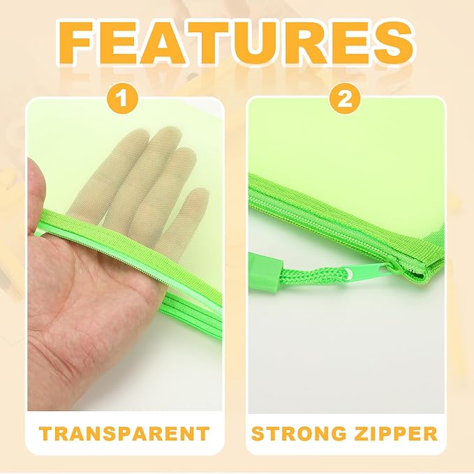 PATIKIL B6 Mesh Zipper Pouch Bags, 5 PCS Mesh Bags with Zipper Plastic Storage Pocket for Organizing File Beads Office Home Supplies, 11.5x23cm, Green