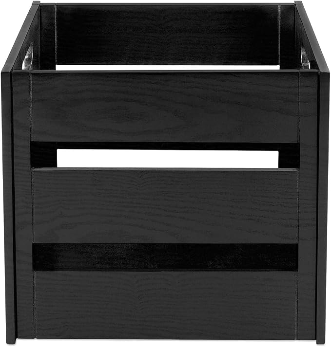 Victrola Wooden Record Crate – Tabletop Vinyl Album Holder, No-Tool Assembly, Holds Over 50 Records, Real Wood Construction, Elegant Design (Black)