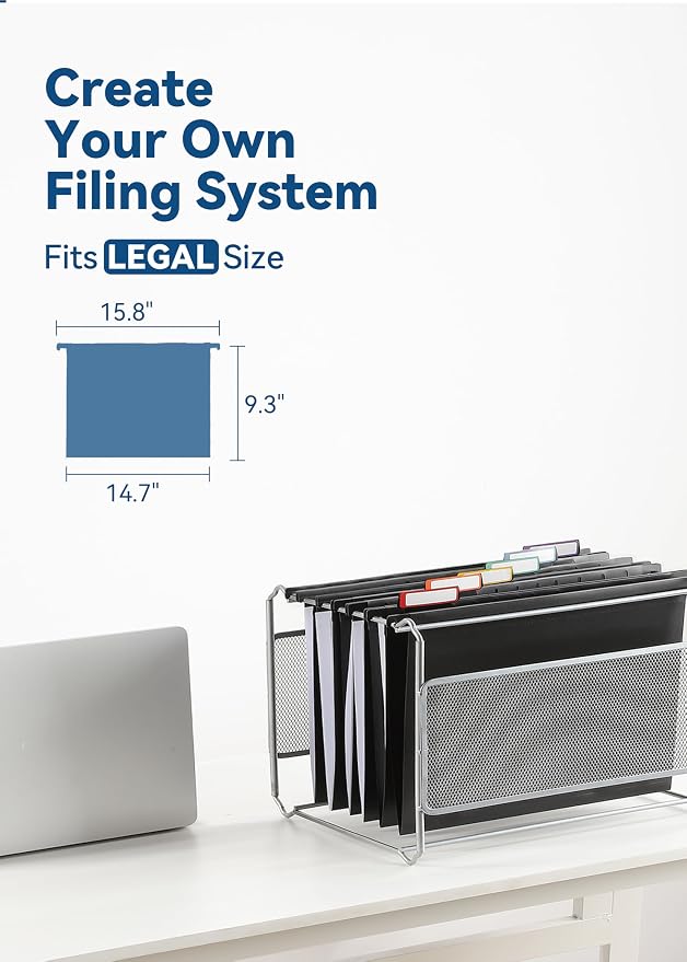 SortRax Plastic Legal Size Hanging File Folders, 12 Pack Black Hanging Folders, with Insertable 1/5-Cut Tabs for Filing Cabinets