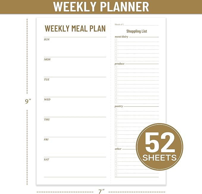 Weekly Meal Planner - Undated Magnetic Notepads with Grocery List, 7" x 9", 52 Weeks, Meal Planning Pad for Refrigerator Door with Tear-Off Shopping List, Food/Menu Organizer Notepad