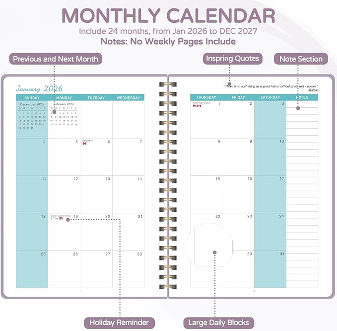 Monthly Planner 2026-2027, 2 Year Calendar 2026-2027 (Jan 2026 - Dec 2027), 7" x 10", 26-27 Monthly Calendar Planner, 24-Month Planning Book for Home School Office Supplies