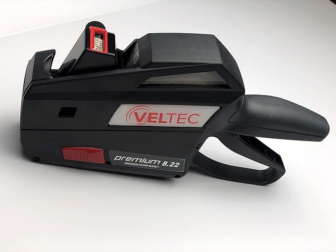 Veltec Contact Premium 1 Line Price Gun 8.22 Starter Kit, 8 Digits, 11,000 White Blank Labels, Pre-Loaded and Extra Ink Roller Included