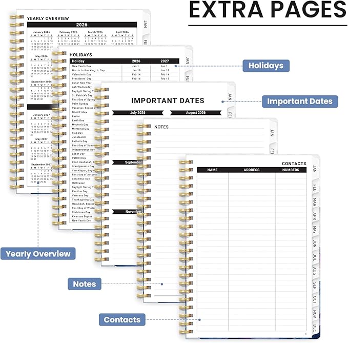 2026 Planner, Weekly and Monthly Calendar Planner for Women, Jan 2026 - Dec 2026, Hardcover Planning Agenda book with Tabs, Spiral Bound, Inner Pocket, Perfect for School Office Supplies, 6.3" x 8.5" - Distant Peaks