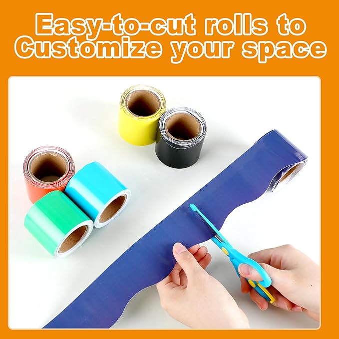 Wiooffen 10 Rolls 262ft Colorful Border for Bulletin Board Scalloped Trim Bulletin Board Decoration Classroom Border for Bulletin Board Back to School Supplies Office Wall Chalkboard Decor(Multicolor)