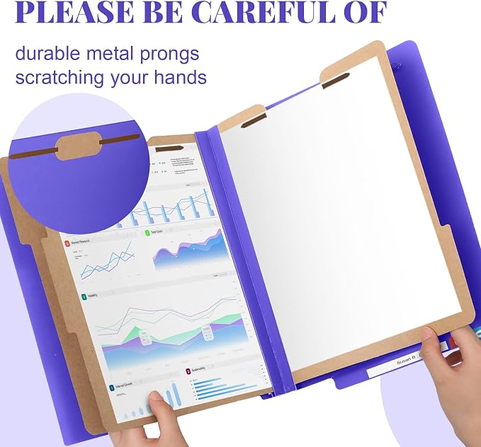 Skyygemm 24 Pcs End Tab Classification Purple File Folders 3 Dividers Letter Size with 3.5'' Fasteners and 2 Prongs, Manila Folders Bulk for Office Business Classroom