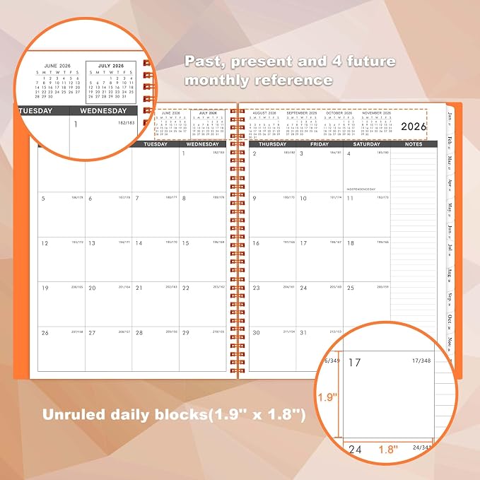 2026-2027 Monthly Planner - Planner 2026-2027, JUL 2026 - DEC 2027, 18 Monthly Calendar Planner with Tabs - Contacts + Passwords + Dual-Sided Pocket (9" x 11", Orange Design)