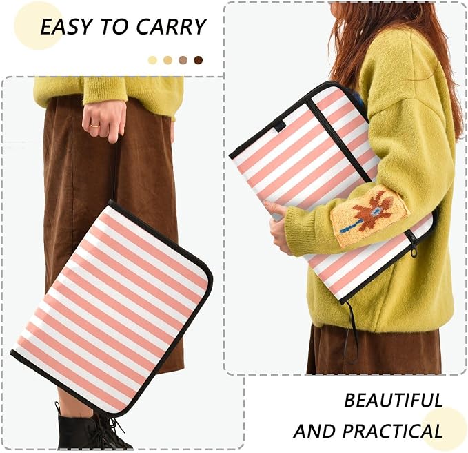 ALAZA White Striped 13 Pocket Expanding File Folder with Labels, Accordion File Folder File Organizer Letter A4 Paper for Office School Student