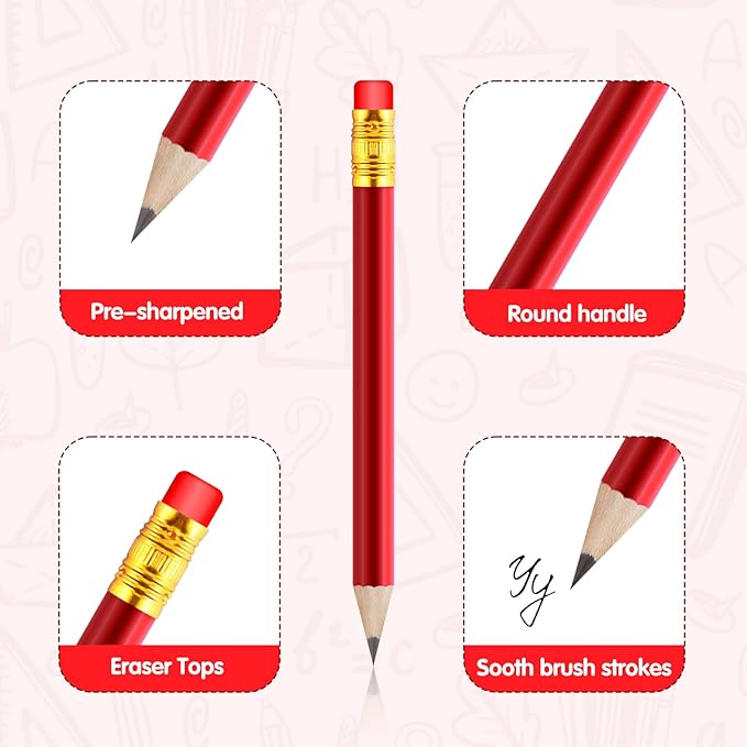 24 Pcs Mini Half Pencils Red Golf Pencils with Erasers Bulk 4 Inch Short Pre Sharpened Pencil Small Pencil for Games Baby Shower Bridal Shower Wedding Presents Classroom Back to School Office Pocket
