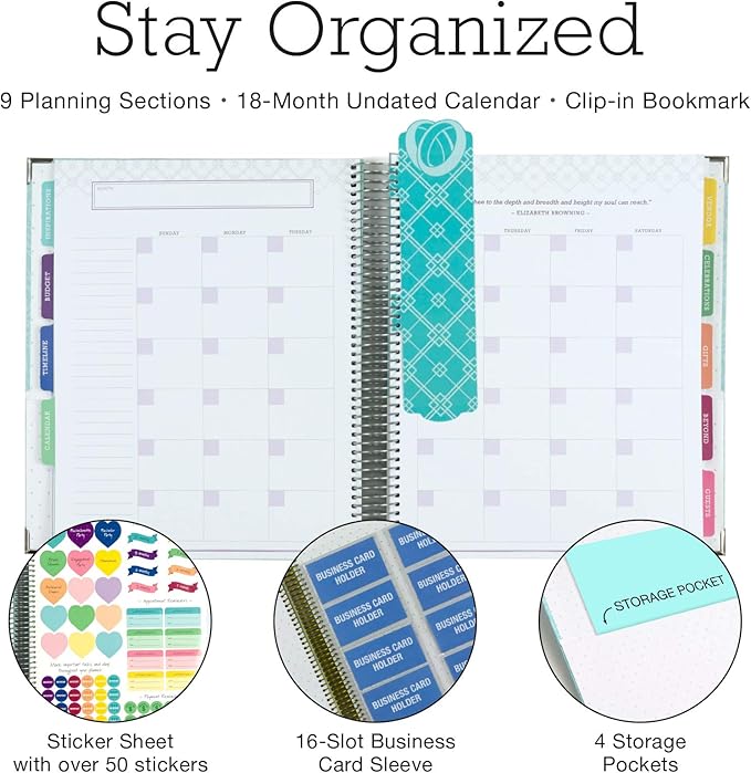 Global Printed Products Wedding Planner 9x11 Hardcover Organizer, Bookmark, Planning Stickers, Business Card Holder, and Pocket Folders
