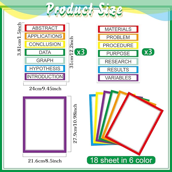24 Sheets Science Board Supplies 18 Self Adhesive Presentation Science Subtitles & 6 Project Titles Board Sticker for School Office Supplies(Colorful)