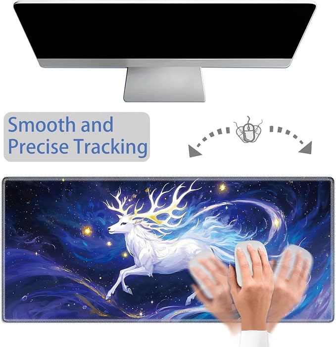 Mouse Pad Gaming Mousepad 31.5x11.8 Inch XXL Large + Coasters,Desk Mat with Stitched Edges, Non-Slip Rubber Base, Thick Mouse Pad for Computer, Laptop, Office & Home - Colorful Deer