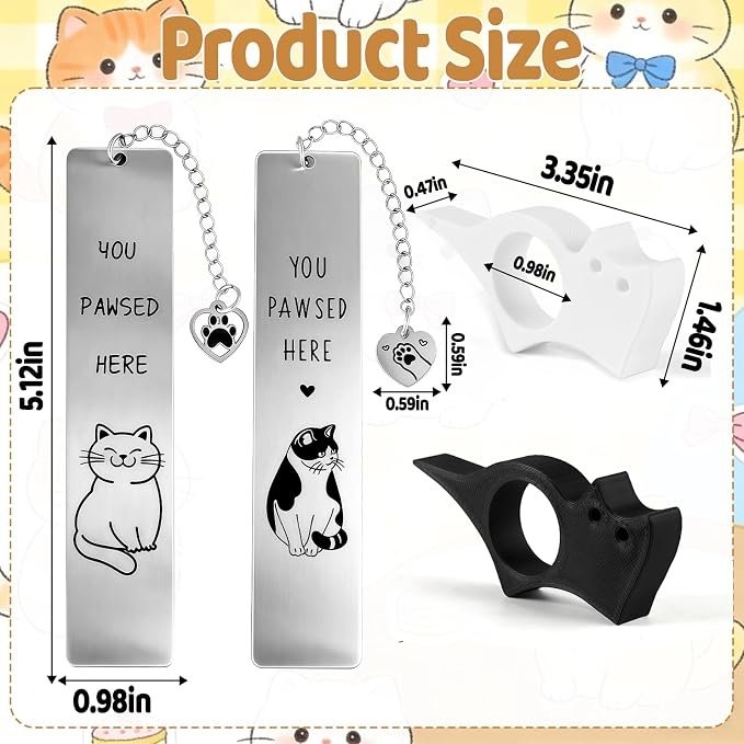 4Pcs Cat Bookmark Book Page Holder Funny Gifts for Men Women Cute Metal Book Mark Wood Thumb Book Page Holder Black Cat Reading Lover Gifts Accessories Unique Friend Coworker Teacher Birthday Gift