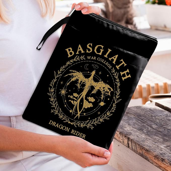 Book Cover Dragon Ridder Inspired Gift, Dragon Merch Pattern Reusable Book Pouch, BASGIATH WAR COLLEGA Book Sleeve for Book Lovers (Black-Dragon 2, Large)