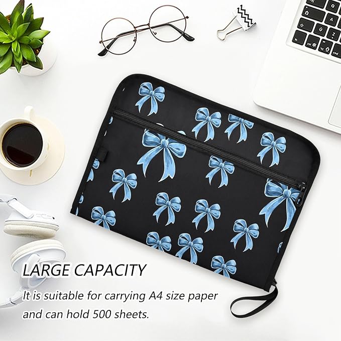 ALAZA Blue Bow Tie Black 13 Pocket Expanding File Folder with Labels, Accordion File Folder File Organizer Letter A4 Paper for Office School Student
