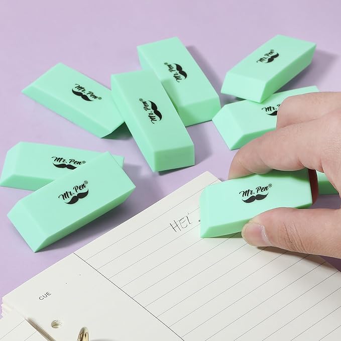 Mr. Pen- Pencil Eraser, 12 Pack, Green, Large Latex Free Block Erasers for School, Office, Art Sketching, Homework, Exams, Clean Smudge-Free Correction