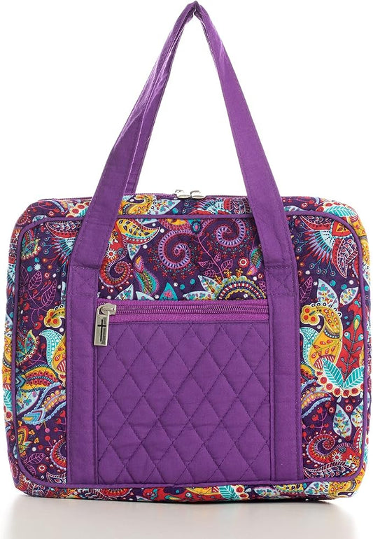 DIWI Quilted Bible Cover Extra Large Sizes 11.25 X 8.25 X 2.75 Inches Bible Tote Good Book Case (XL, C2 Purple Garden)