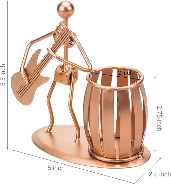 MyGift Pen Holder for Desk, Decorative Pencil Cup with Guitar Design, Accessories & Decor for Men, Gunmetal Gray Metal Desk