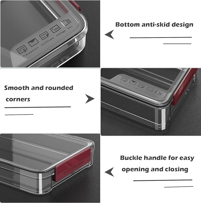 2 Pack Document Storage Clear Plastic Storage Boxes with Lids Stackable Storage Bins Paper Storage Box Containers for Organizing A4 File Paper, Document, Photo, Scrapbook
