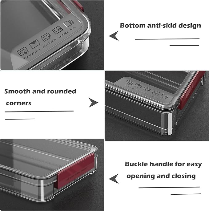2 Pack Document Storage Clear Plastic Storage Boxes with Lids Stackable Storage Bins Paper Storage Box Containers for Organizing A4 File Paper, Document, Photo, Scrapbook