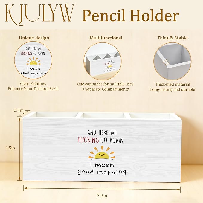 Funny Sun Pen Holder for Desk, Funny Sarcastic Gifts for Women Men Coworkers Wooden Box Pencil Pen Holder Organizer for Home Office Desk Accessories