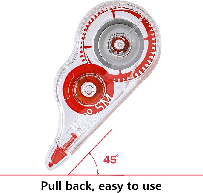 Unjoo White Correction Tape, Easy To Use Applicator for Instant Corrections Wrong Writing At Any Time, For school, Office (12pack, 5M/196" x 0.2", Red)