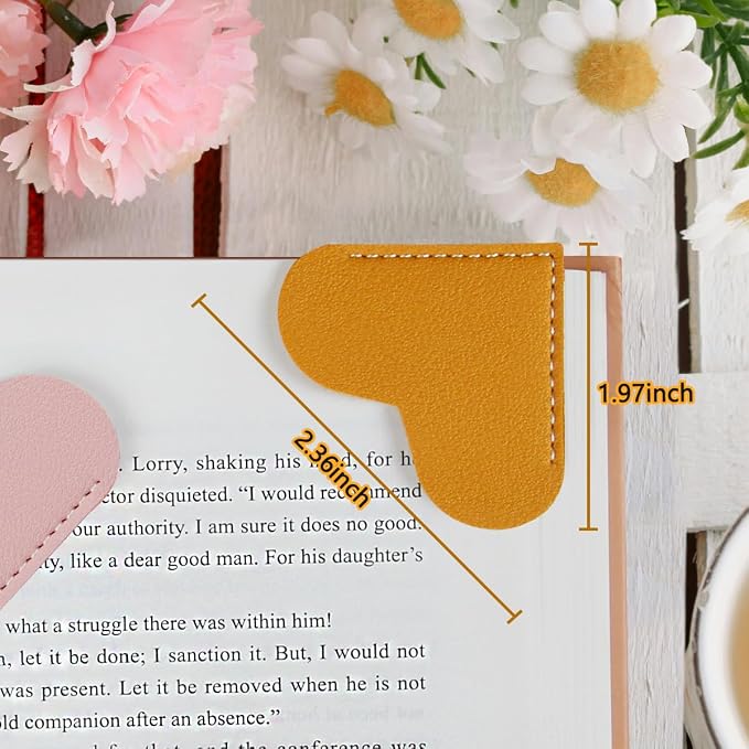 Leather Heart Bookmarks - Kinsound 6 Pieces Cute Corner Page Book Marks for Teachers Students Book Reading Lovers, for School Office Home Supplies (Heart（6pcs）)