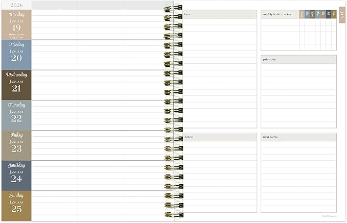 TF Publishing 2026 Garden Roses Medium Weekly Monthly Planner with 12-Month Calendar Grid, Notes, and Priorities Section - Weekly Schedule Planner with Habit Tracker and Stickers - 6.5in x 8in