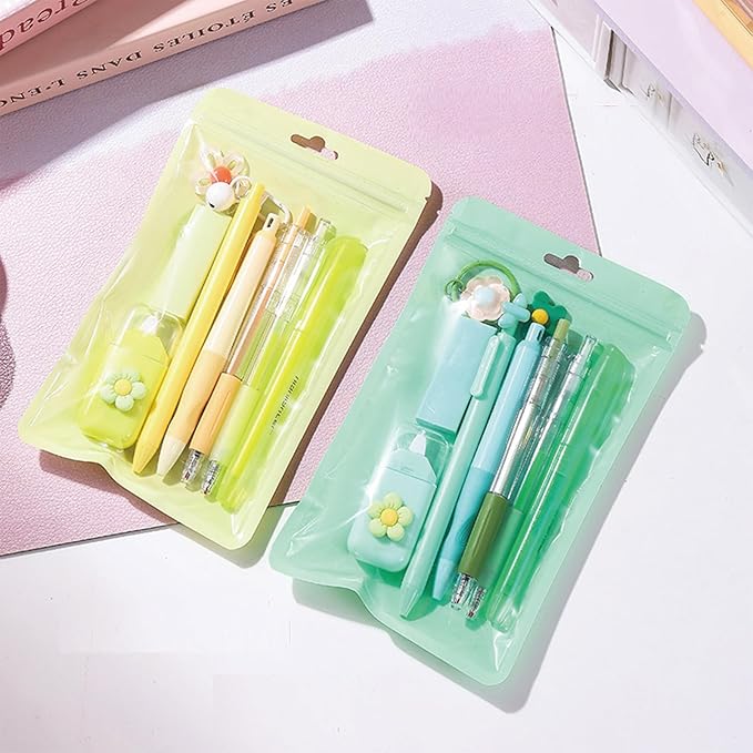 MOZXIRZ 8 Pcs Cute Yellow Stationery Set for Girls Boys Women Back to School Supplies Office Supplies Kawaii Candy Colors Stationery Gift Including Pen Pencil Highlighter Eraser (Yellow)