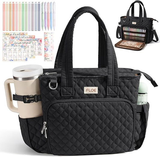 Large Bible Bag for Women Bible Cover Case, Quilted Puffer Bible Tote Bag Church Bag w/Shoulder Strap, Bible Study Supplies Journaling Kit Accessories Pen Tabs, Christmas Christian Gifts for Women Mom