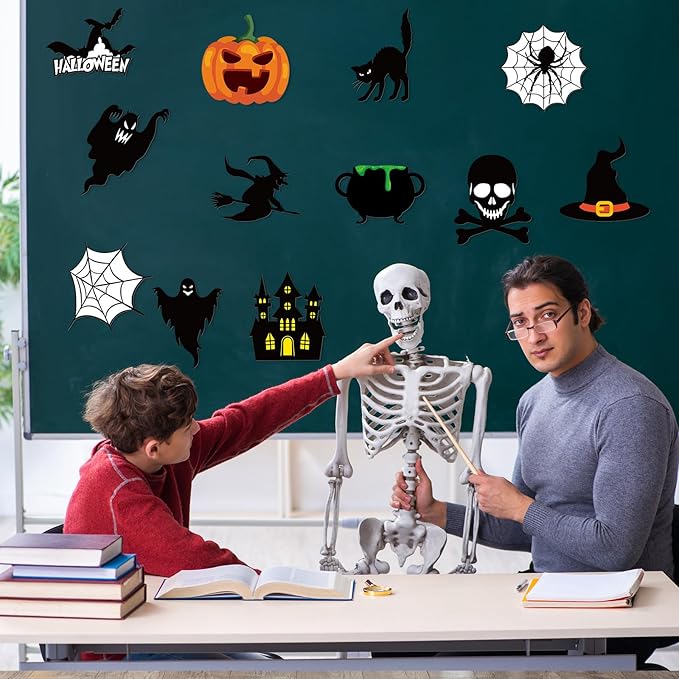 60 Pcs Halloween Cutouts Paper Bulletin Board Cutouts Decorations Ghosts Pumpkin Skull Shaped Die Cut Wall Decor for DIY Craft Halloween Party School Classroom Bulletin Board Decorations