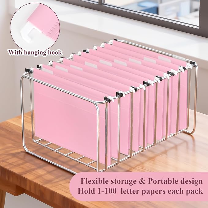 Letter Size Pink Hanging File Folders Hanging Document Folder Plastic Transparent Hanging File Folder for File Cabinets Document Filing (10, Pink)