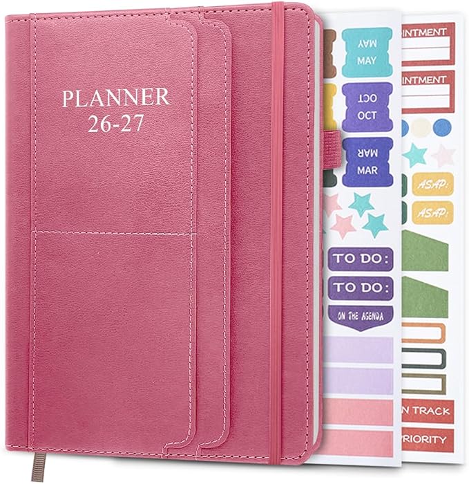 2026-2027 Planner - Weekly & Monthly Planner Runs from July 2026 - December 2027, 5.8" x 8.25", 18 Month Planners, 14 Notes Pages, Inner Pocket, PU Leather Hard Cover, Rose Monthly Planners 2026-2027