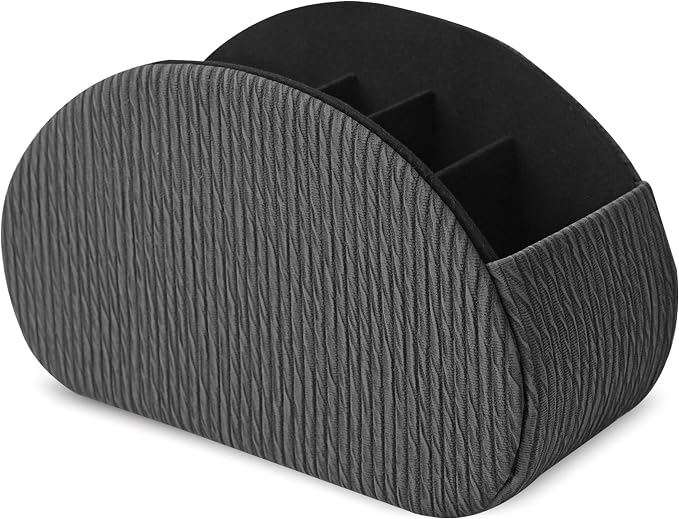 Remote Control Holder, PU Leather Remote Caddy Desktop Organizer with 5 Spacious Compartments for TV Remotes/Media Controllers/Office Supplies (1-Wood Black