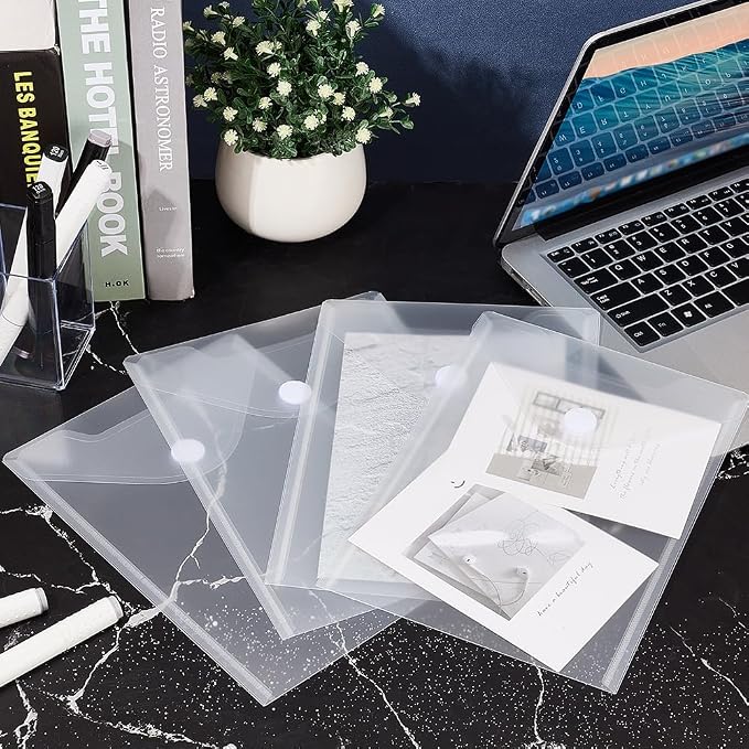 96 Pack Plastic Envelopes, 7 X 10 File Envelope with Hook & Loop Closure Small Bill Storage Bags A5 Clear File Folders for School Home Work Office Letter Photos Organization