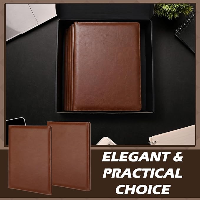 Fuyoooo 6 Pcs Business Portfolio Organizer Professional Leather Portfolio Binder Folder with Clipboard A4 Letter Size Padfolio Legal Notepad Holder for Business School Office Conference (Brown)