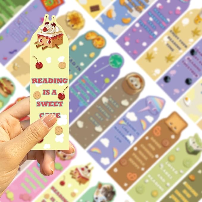 30 Pcs Cute Food Bookmarks for Kids Food Theme Bookmark Cartoon Bookmark for School Office Students Teens Book Reading Lovers Classroom Favors