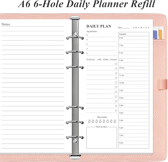 A6 Undated Daily Planner Refill - To Do List for Filofax Personal Binders, 80 Sheets/160 Pages Planner and Lined Refill, 6-Hole Punched, 3.75" x 6.75"