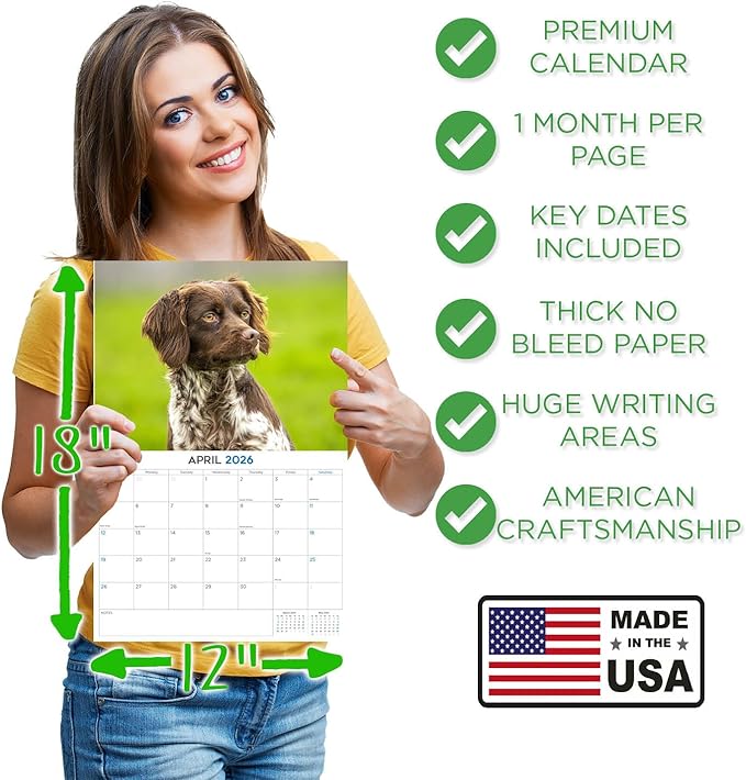 2025 2026 Brittany Calendar - Dog Breed Monthly Wall Calendar - 12" x 18" Open - Thick No-Bleed Paper - Giftable - Academic Teacher's Planner Calendar Organizing & Planning - Made in USA
