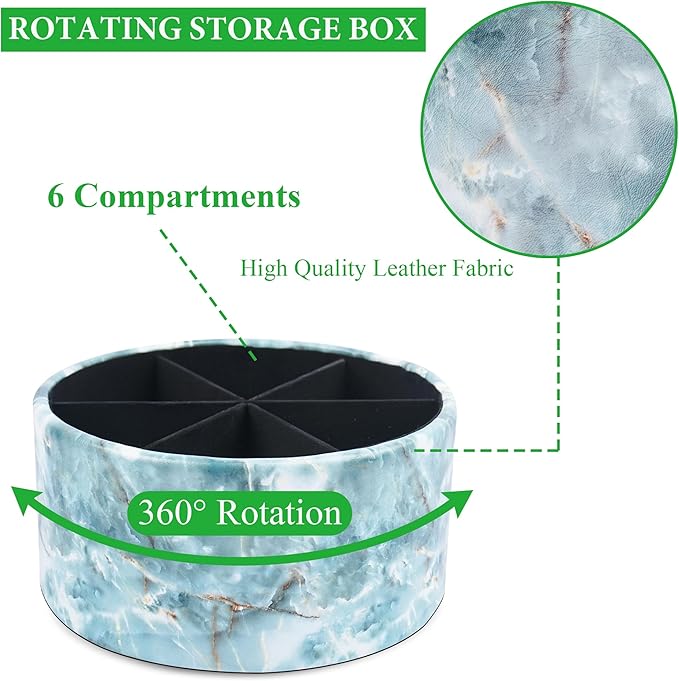 Remote Control Holder, 360°Spinning PU Leather Desk TV Remote Caddy,Desk Storage Box Room Accessories for Controller, Media,Mail,Calculator, Mobile Phone,Pencil(1-Big Marble Green)