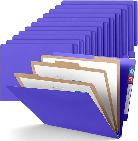 Skyygemm 24 Pcs End Tab Classification Purple File Folders 3 Dividers Letter Size with 3.5'' Fasteners and 2 Prongs, Manila Folders Bulk for Office Business Classroom
