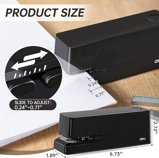 Deli Electric Stapler, Automatic Staplers for Desk with 2000 Staples & Staple Remover, 25-Sheet Capacity, No-Jam, AC or Battery Powered Staplers for Office Home School, Black